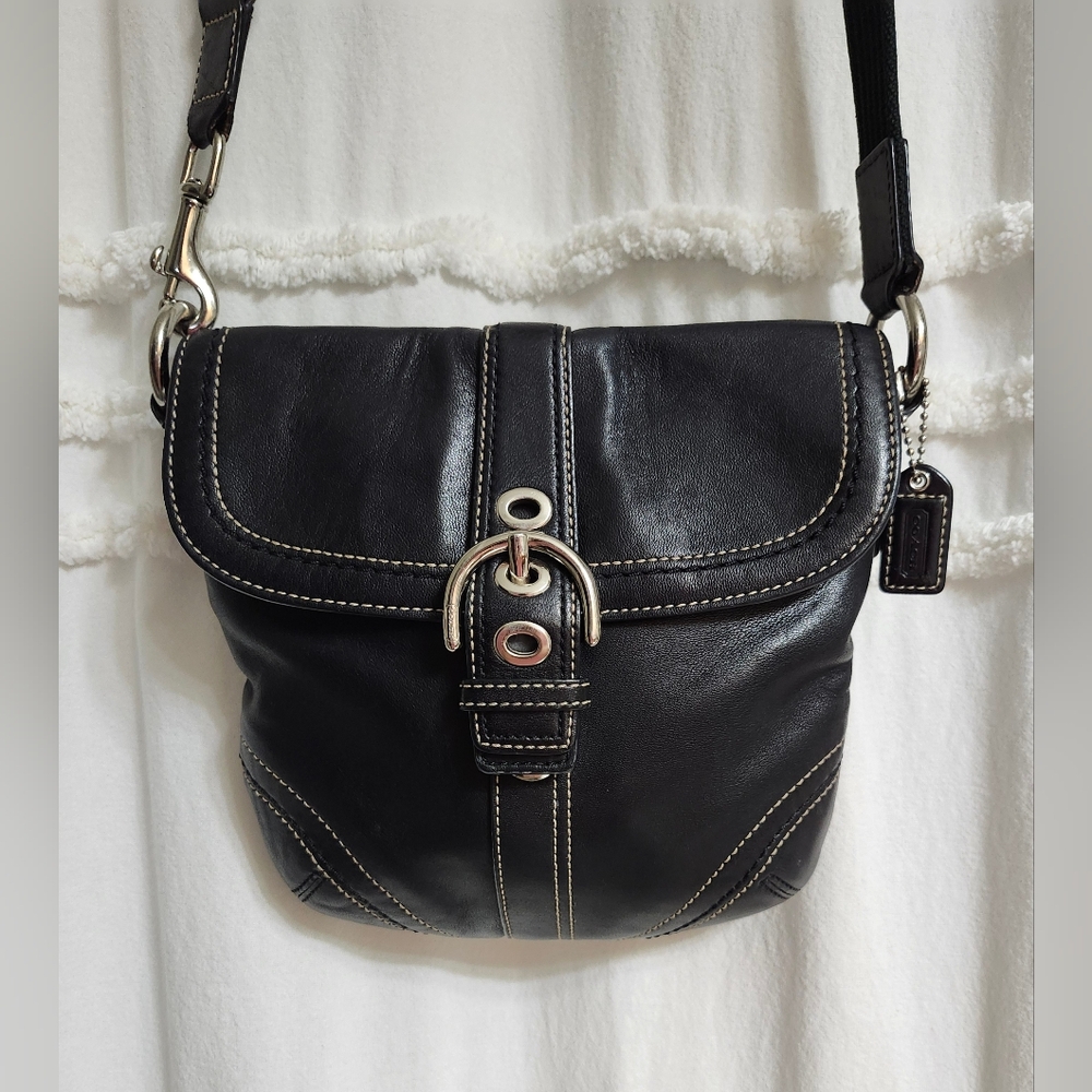 Vtg,Coach Soho Buckle Flap Black Leather Shoulder/crossbody Bag.